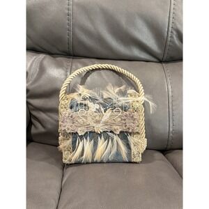 Not sisters two Beaded Feather Clutch Evening Bag‎ Brocade Gold Trim Rope Handle